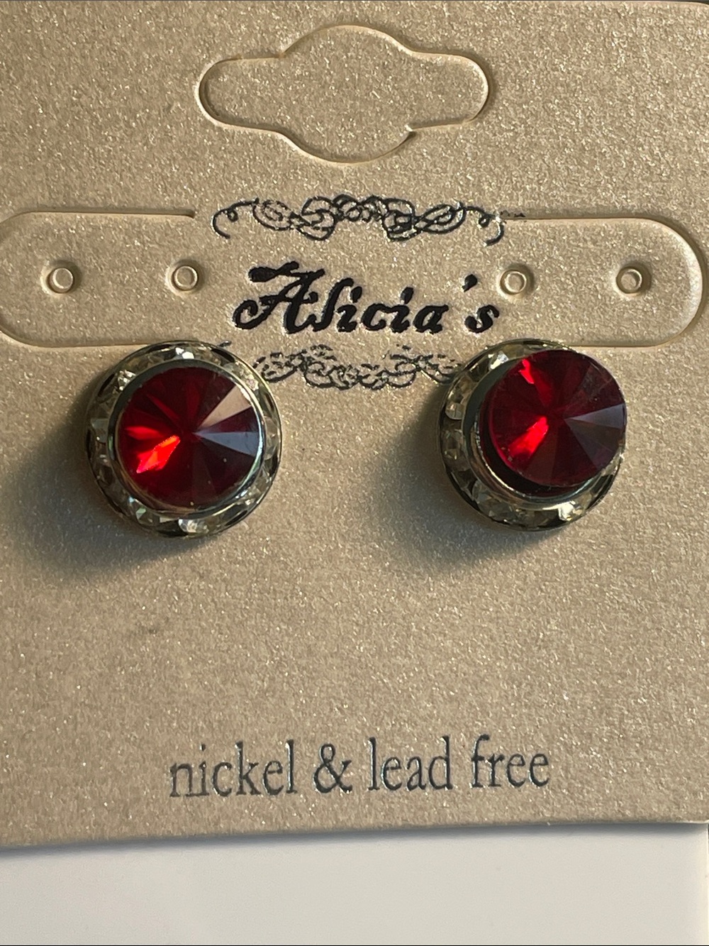 Alicia's Red Crystal Stud Earrings 1/2”